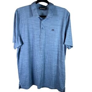 Travis Mathew Mens XL Blue Striped Golf‎ Polo Shirt Pima Cotton Blend